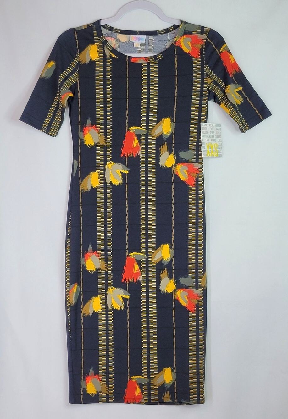 NWT Art to Wear LULAROE Julia Navy Brushstroke Pattern Bodycon Dress Size XXS